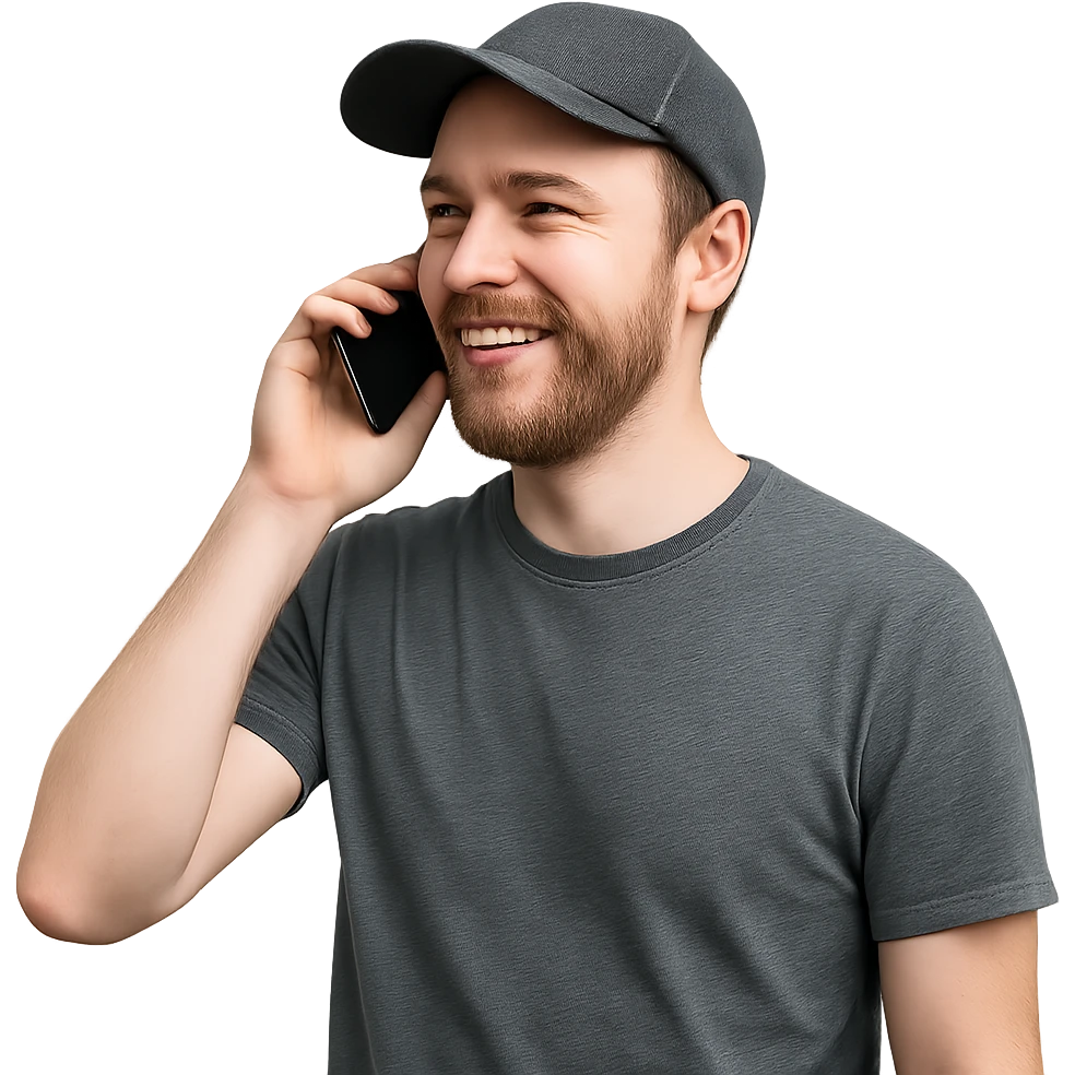 A Caucasian man wearing a cap talking on a mobile phone emoji
