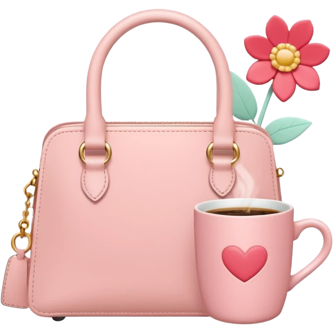 Minimal feminine icon representing girls’ lifestyle, subtle elements of lipstick, coffee cup, flower, handbag merged into one simple symbol, pastel color palette, flat design, modern and friendly, social media–ready. emoji