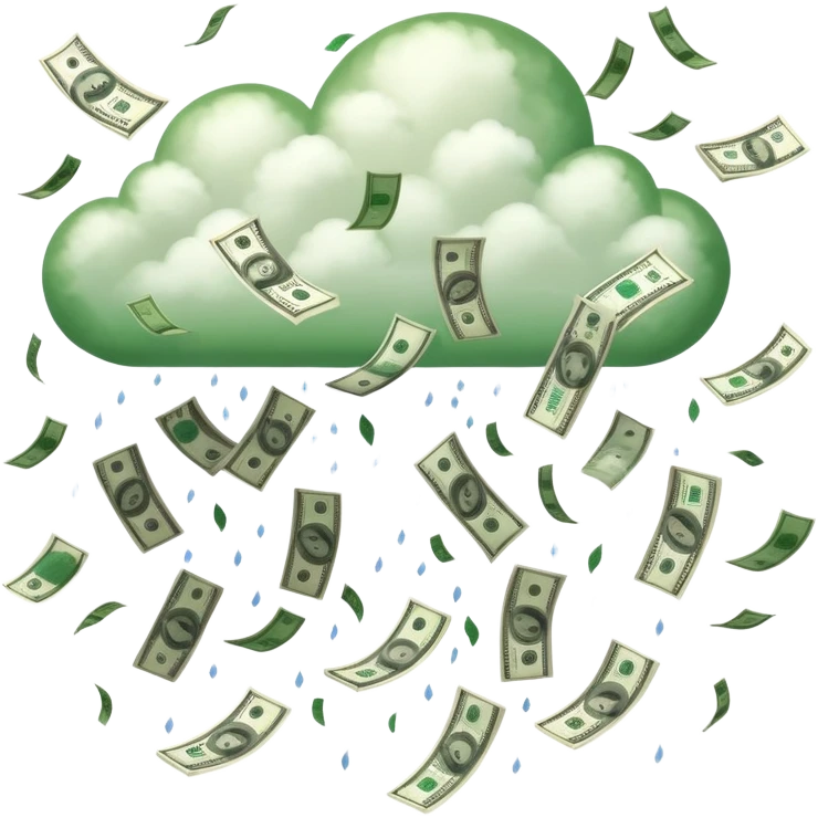 dollars raining from the sky, money falling from clouds emoji