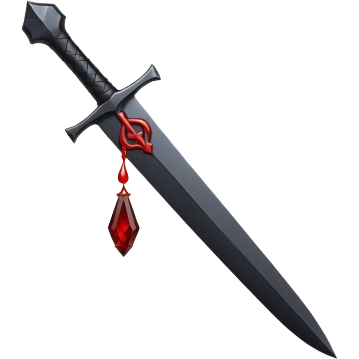 iOS emoji, dark fantasy dagger, obsidian blade, runes, blood drop, clean render, minimalism emoji