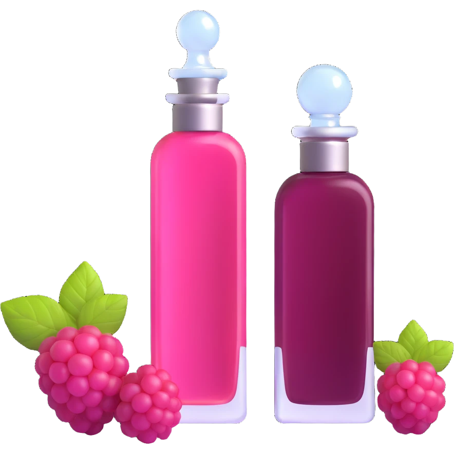 AVON women's perfume bottle next to raspberry bottle emoji