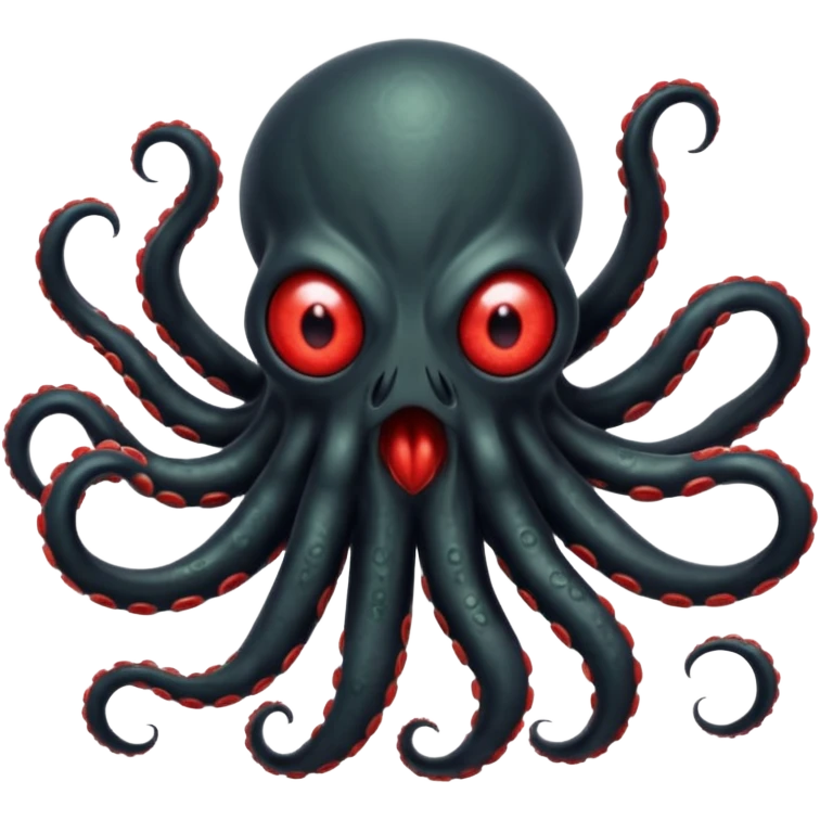 aggressive 8-tentacled black cyclops alien, black body, one big evil red eye in the middle, tentacles raised in attack, no arms or legs, emoji style emoji