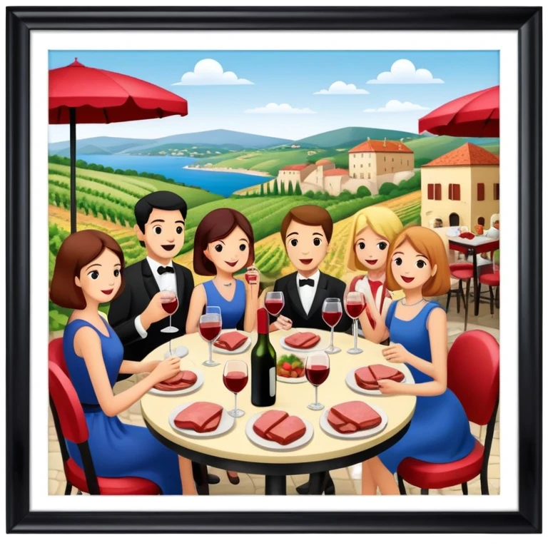 artist wine Party at a french SPAM meat cafe LANDSCAPE  emoji