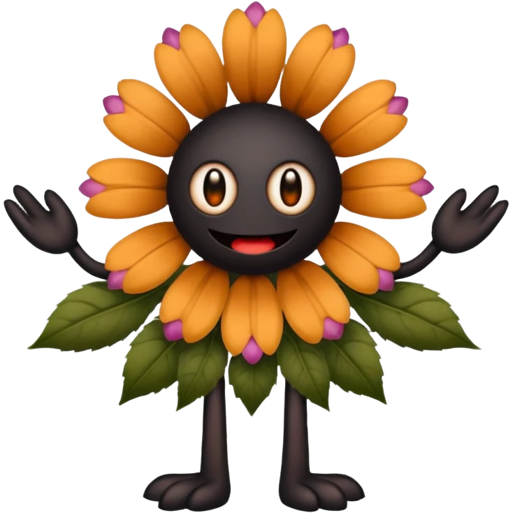 A flower like a monster with arms and legs, the body is a little bit black and the another bit brown emoji