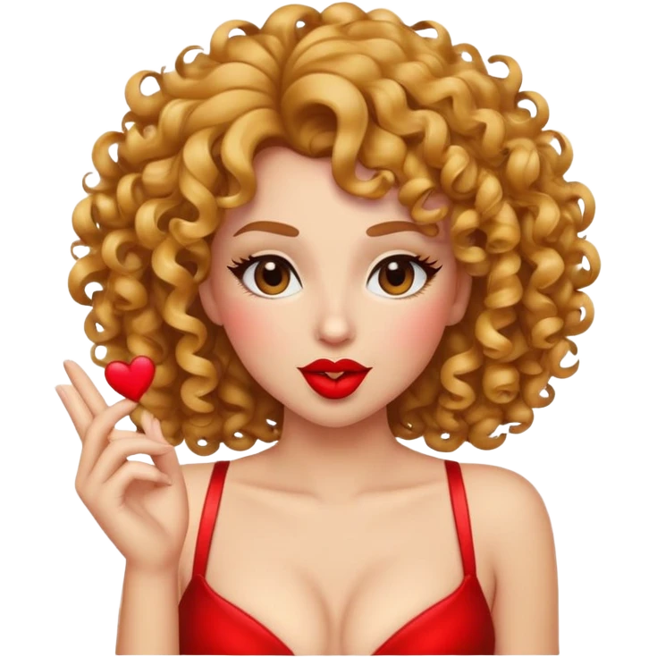 curly sexy emoji winking, blowing a kiss, curly hair, bold lips, accentuated chest emoji