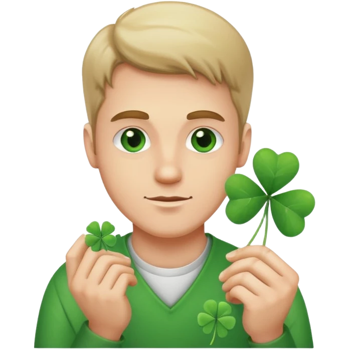 A white guy holding a Clover of 4 leaves emoji