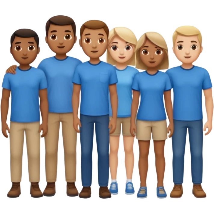 emoji siete personas cuerpo completo hombres y mujeres con camisa azul emoji