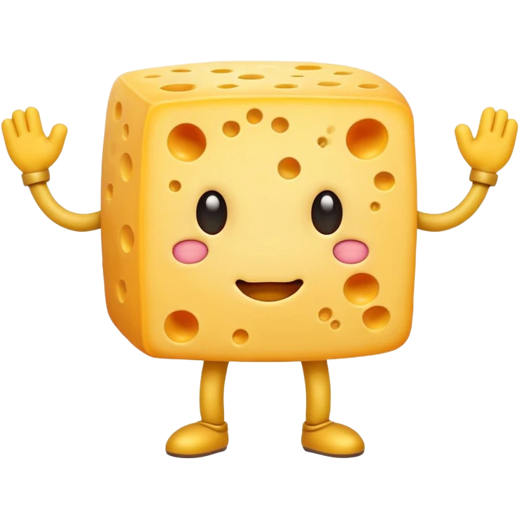 A cheese with arms and legs and a gritted face emoji