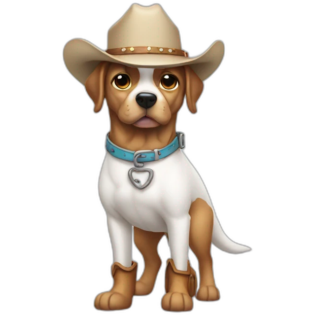 dog in a ghost costume with cowboy boots emoji