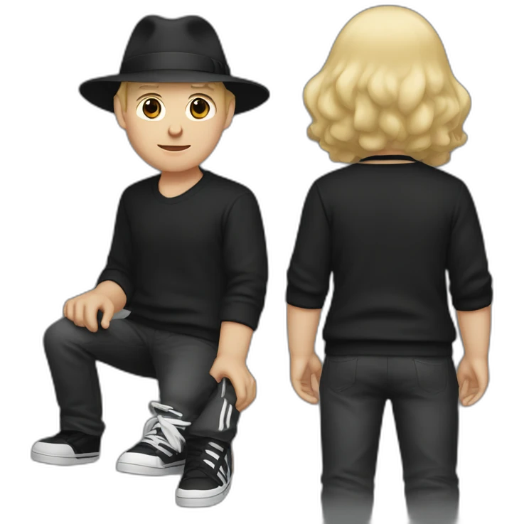 White man with short blond hair wearing a fedora black hat, and a black adidas sweater emoji