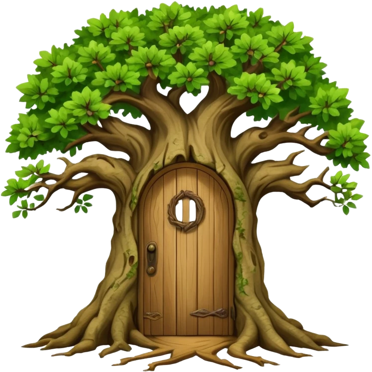 large and old oak tree with door emoji