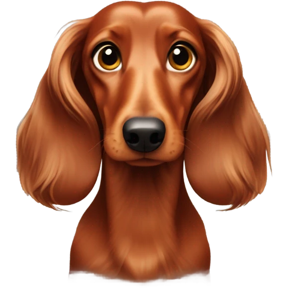 Long haired red dachshund looking in on viewer  emoji