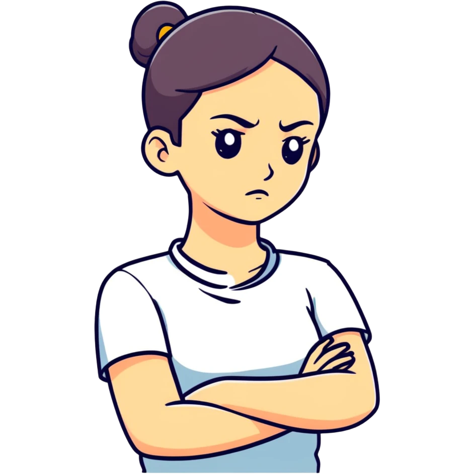 Girl arms crossed holding neck mad emoji
