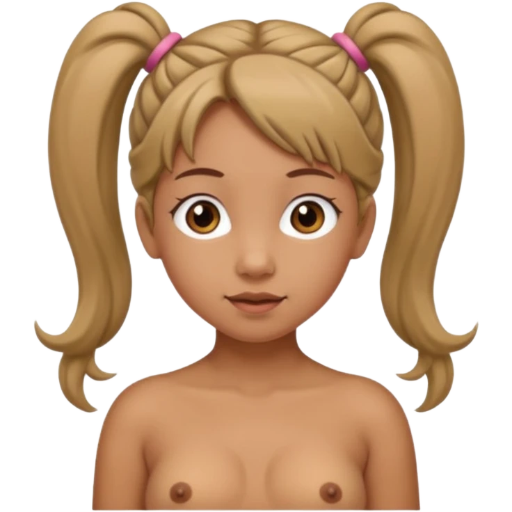 Her hair is in pigtails and she is nude. Her hips are wide and cocked emoji
