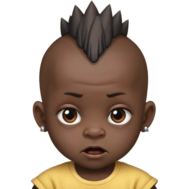 i want an extremely pitch balck baby with a mohawk in the center amd bald from the sides and make sure to make him really really ugly like extremely ugly emoji