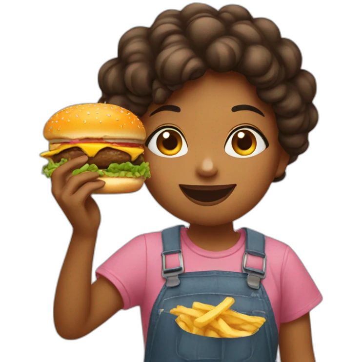 girl eats a burger and takes a selfie emoji