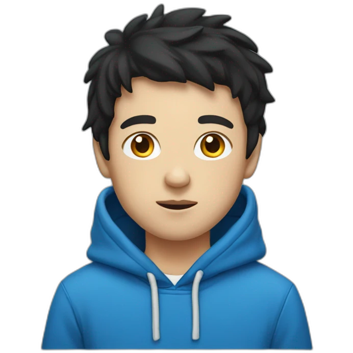 White Kid with black mild hair wearing blue hoodie emoji