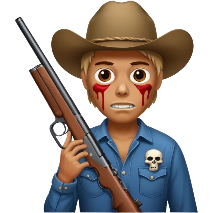 Country hick with a shotgun. From the chest to. In the style of your bleeding skull art emoji