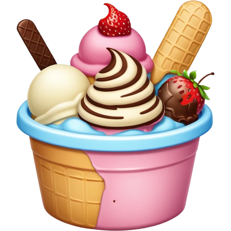 Very big ice cream in tub lots of scoops different flavours emoji
