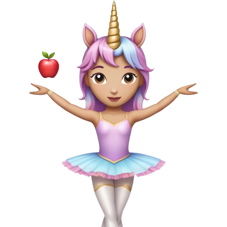 head and shoulders of an anthropomorphised female unicorn ballerina, straight on view, relaxed pose, clearly a unicorn, apple emoji style emoji
