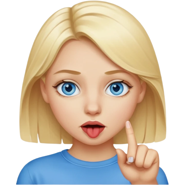  Chica con el dedo índice en la boca mordiéndose la boca ,que la chica sea rubia con ojos azules  emoji