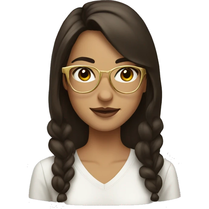 Brunette girl with brown eyes and gold large glasses emoji