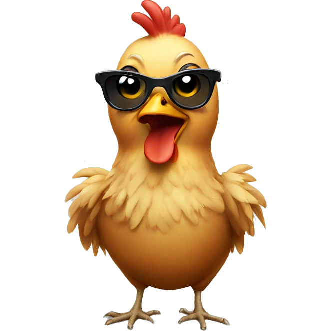 Surprised Chicken wearing sunglasses with exclamation over head emoji