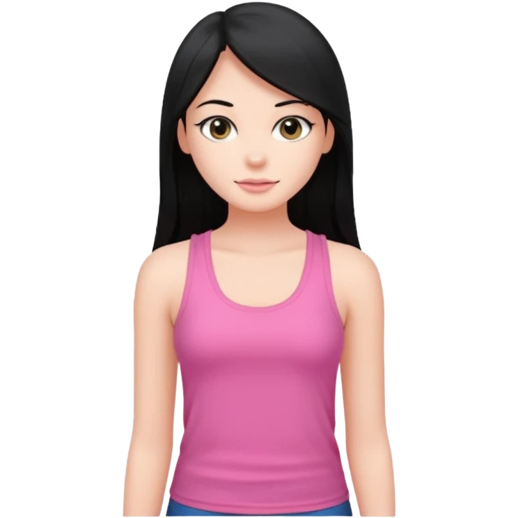 a pretty bratz fair girl with long straight black color hair and pink tank top on emoji