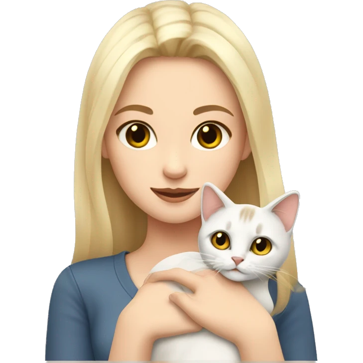 Blond girls brown eyes white skin holding Siamois cat emoji