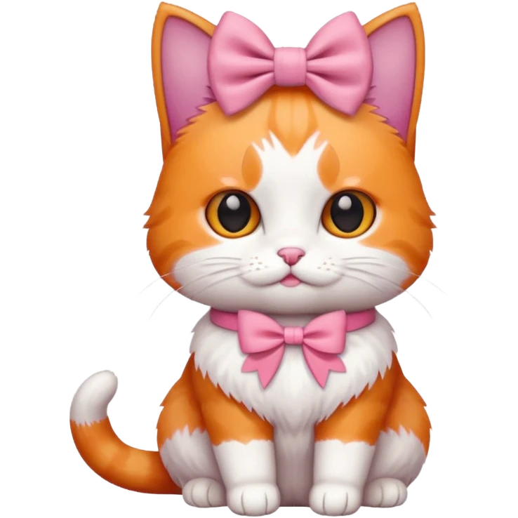 Pinkorangewhite cute cat in bow sit emoji