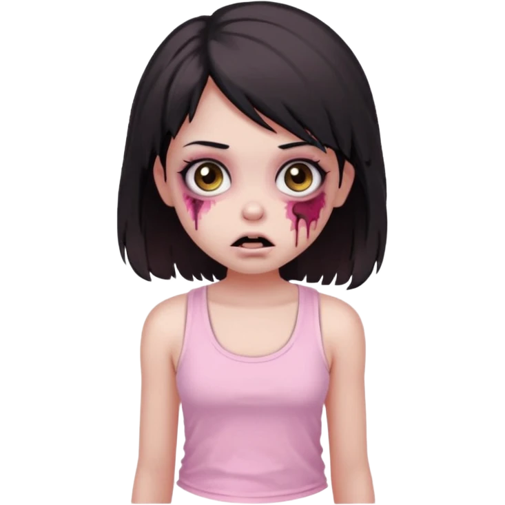zombie girl Black and medium hair, Brown eyes, baby pink tank top   emoji