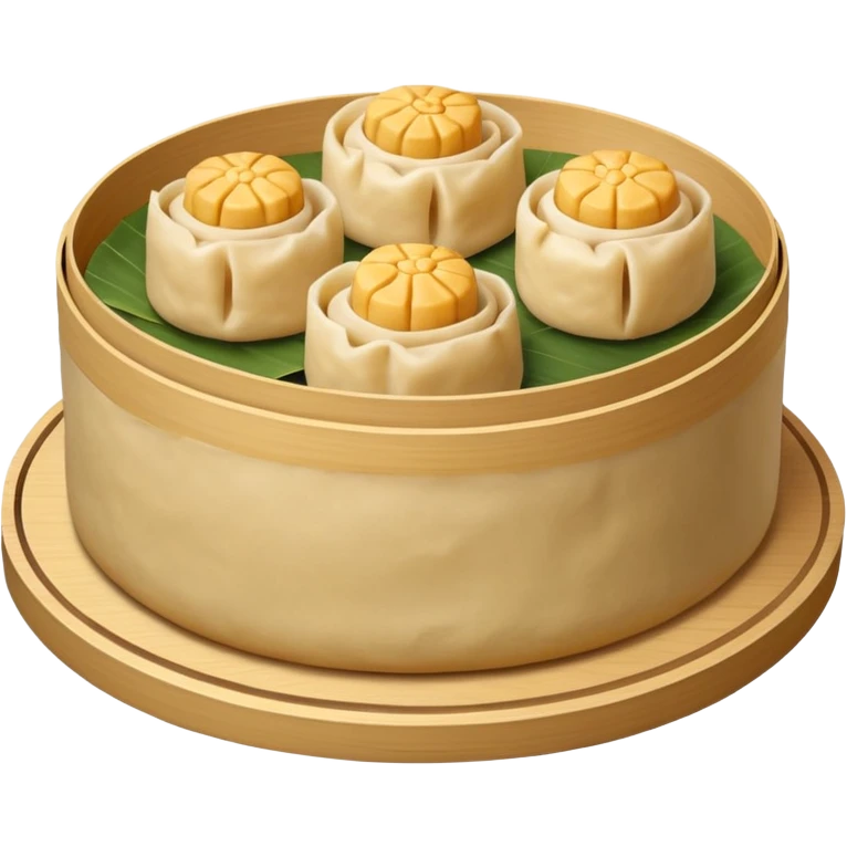 siu mai (a type of dim sum, just 1 cube of white color fish patty wrapped by yellow dough, leaving only the top part unwrapped, shape looks like short cylinder shape) emoji