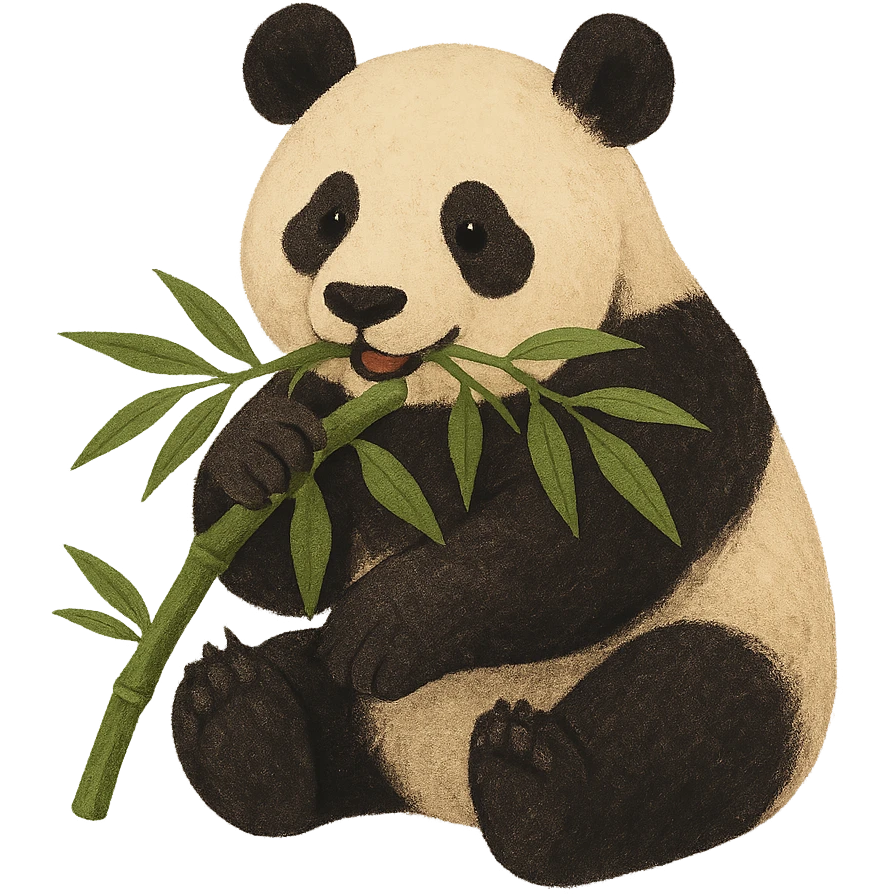 A lovely panda eating bamboo, in the style of the reference image emoji