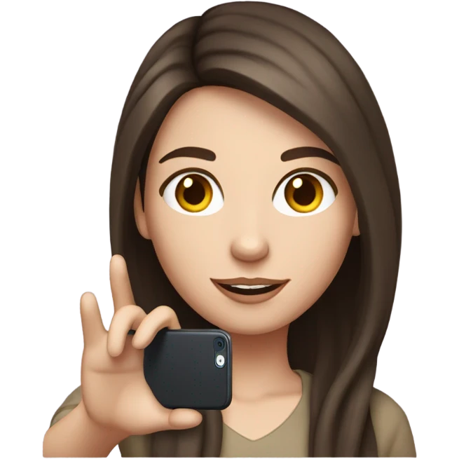 Brunette white girl taking picture with a phone emoji