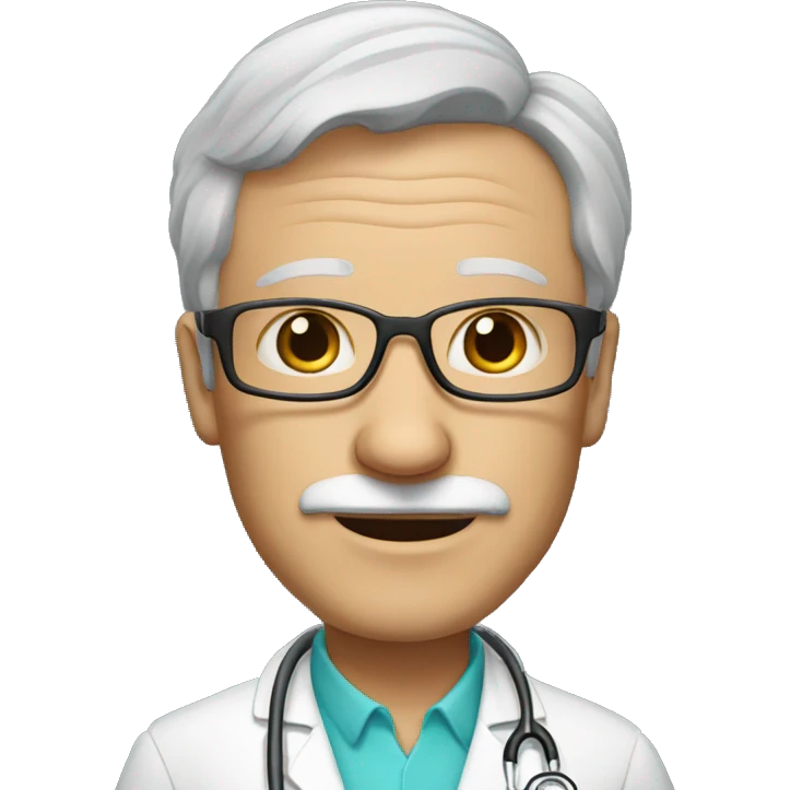 A 65 year old white male doctor with no facial hair and glasses  emoji