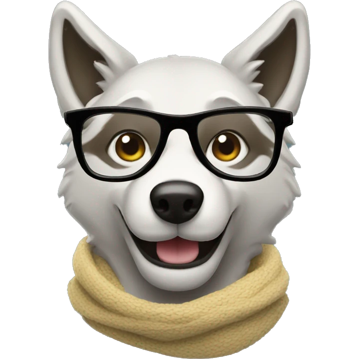 happy wolf person wearing a scarf and glasses emoji