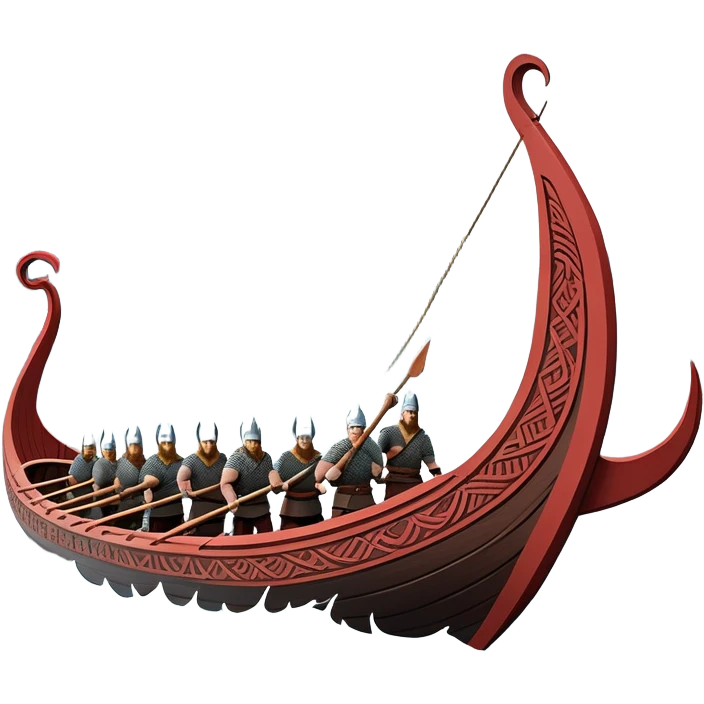 clash-of-clans-aesthetic_-cinematic-viking-longboat, rendered in a flat, bold vector style with minimal shading, featuring a striking dragon-headed prow slicing through icy, churning waters. shields on the side and vikings rowing The longboat’s intricately detailed shields and carved motifs evoke a sense of epic adventure and Nordic might, with billowing sails catching a dramatic, stormy sky backdrop. emoji