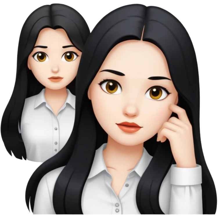 The beautiful girl with black long hair with white skin wearing white shirt emoji