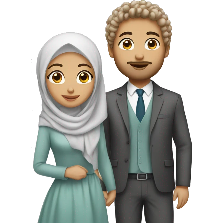 Woman hijab with white husband curly hair emoji