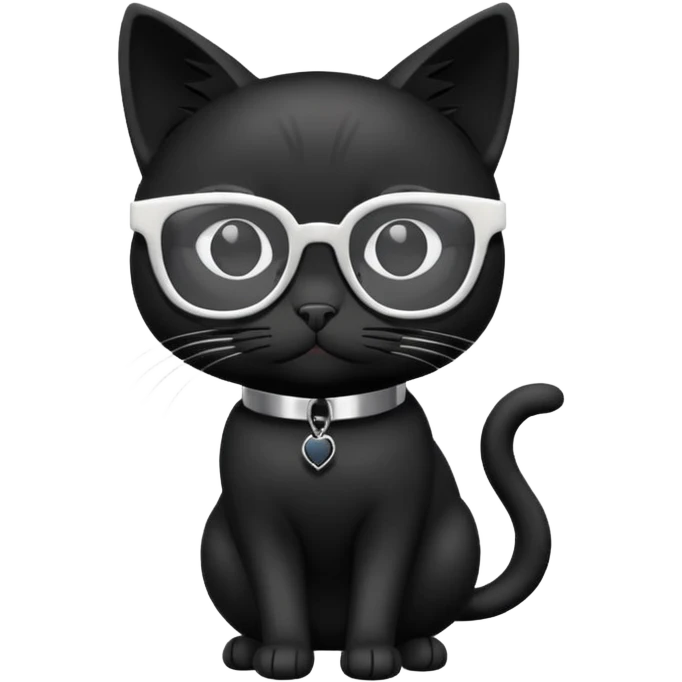 black cat full body wearing white glasses with square modern frames emoji