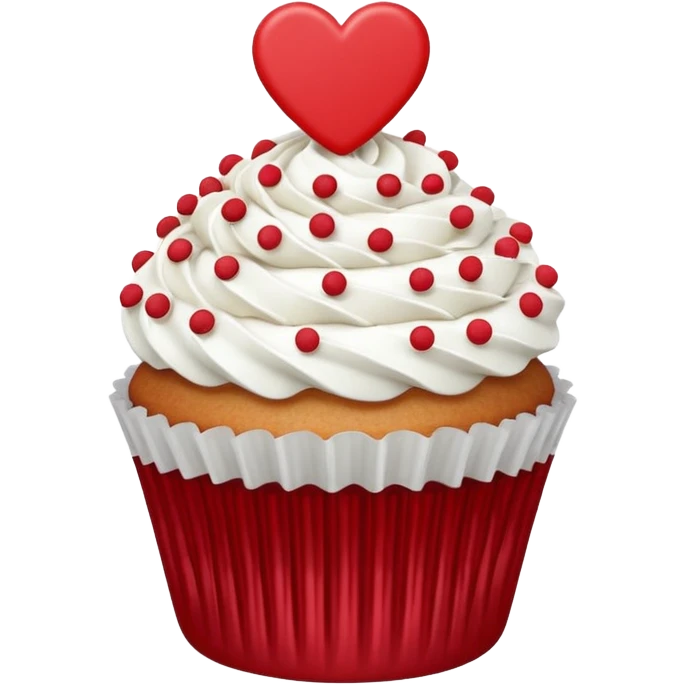 Valentine’s Day themed cupcake with white icing and sprinkles emoji