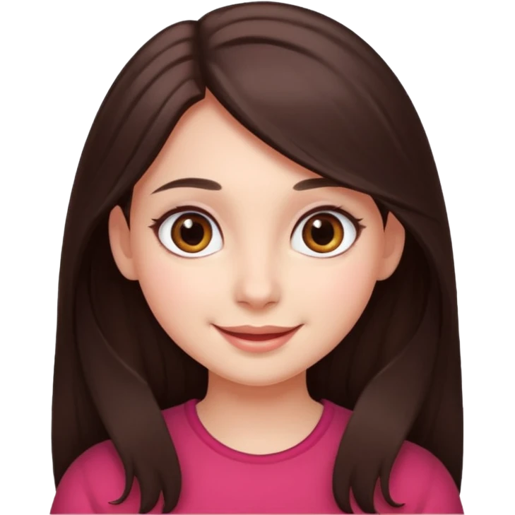 An emoji featuring a girl with dark brown long hair, brown big eyes, light pinkish skin, red cheeks,  emoji