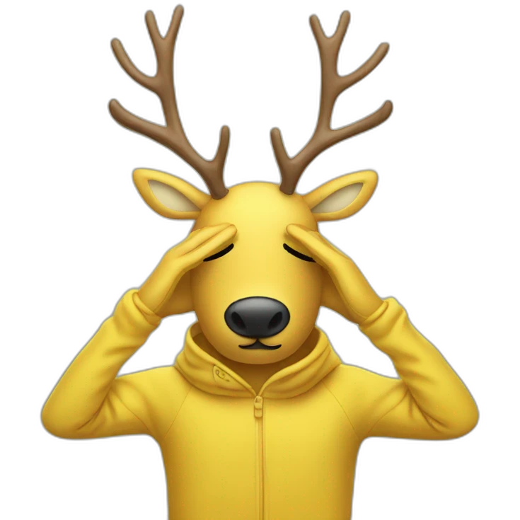 yellow reindeer cover his eyes with his hands emoji
