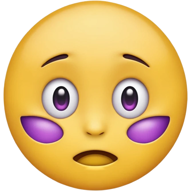 classic round yellow emoji face, iOS/Apple-style, anime meltdown expression, upper half shaded with purple, small blank eyes, subtle frown, cute and emoji-like emoji