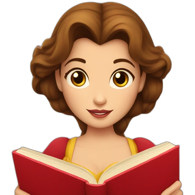 Princess Belle reading a book with red coloured cover emoji