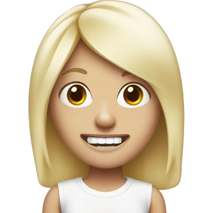 white blond girl with big teeth, bandage around the head emoji