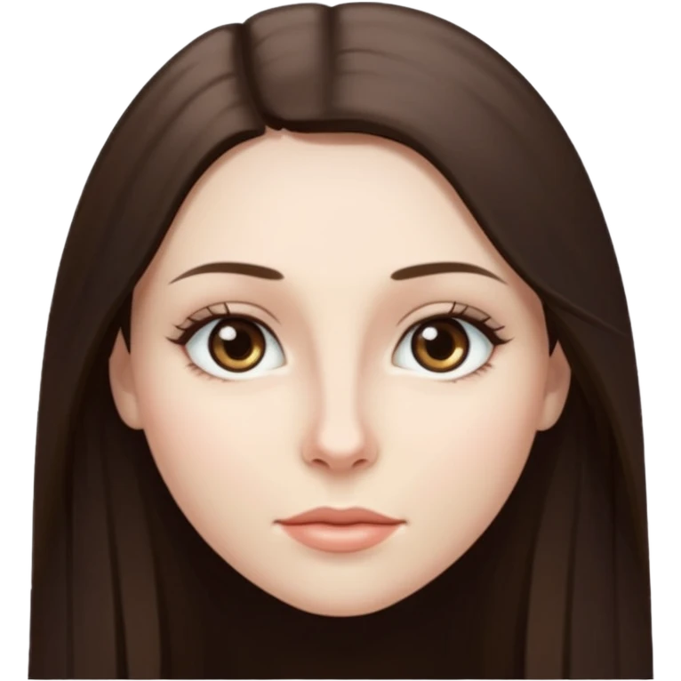 Brunette long straight hair, pale skin, grey eyes, small nose emoji