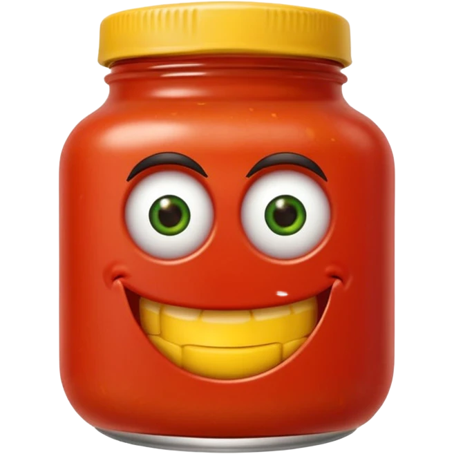 Un tarro de salsa de tomate y un tarro de salsa de mostaza al uno al lado del otro, los dos tarros con ojos emoji