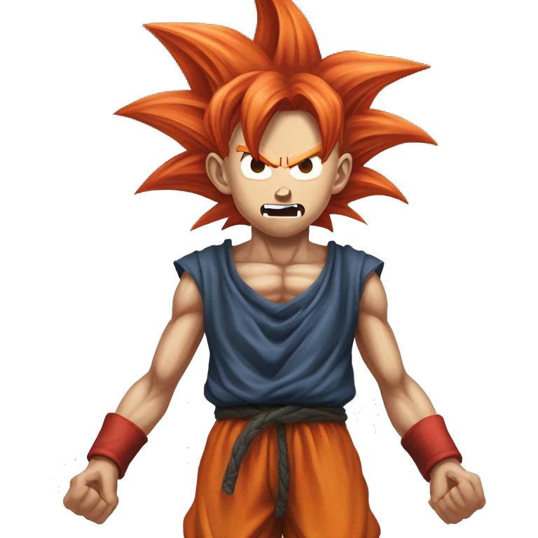 super saiyan goku, red hair, super anrgy, incomprehensible eldritch horror emoji