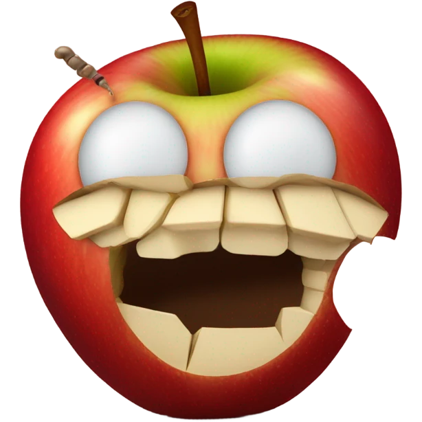 Red apple with little worm poking out of hole emoji